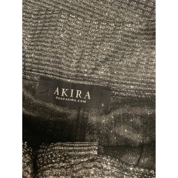 AKIRA Silver Sparkle Wide Leg Pants High Waisted Pleated Disco Glam Size S - Picture 2 of 5